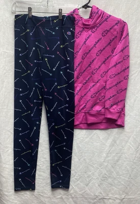 Conjunto de 2 piezas Champion Hot Rosa Sudadera con Capucha y Leggings Azul Marino con Logo Niñas Talla 14/16 Foto 1 de 4