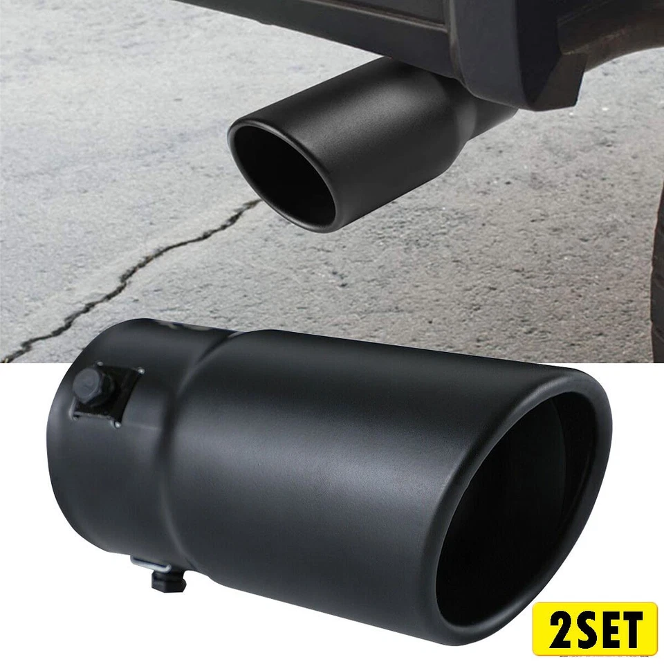 2X Tubo de escape universal con punta de silenciador de coche de acero inoxidable negro ajuste 1.55 - 2.7fi Foto 1 de 4