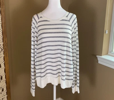 NUEVO CON ETIQUETAS Magaschoni Tejido Rayas XL Camiseta Top Negro Blanco Mangas Largas Foto 1 de 4