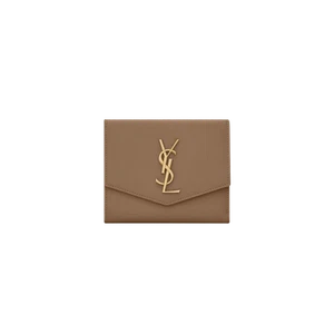 Saint Laurent Uptown Compact Wallet in Grain de Poudre Embossed Leather Taupe - Picture 1 of 4