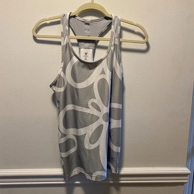 Camiseta sin mangas Old Navy Activewear gris medio floral espalda deportiva yoga gimnasio entrenamiento camisa Foto 1 de 4