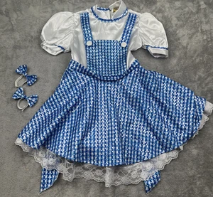 Dorthy Wizard Of Oz Costume Dress Girls Size Small Sequined With Hair Bows Lace - Picture 1 of 19