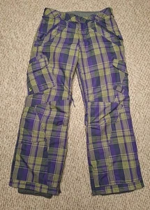 Burton Ski Pants Dryride Womens M Plaid Purple Yellow Fleece Lined - Bild 1 von 7