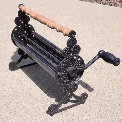 Vtg Newspaper Log Roller Cast Iron Fireplace Wood Handle Farmhouse - Image 1 of 4