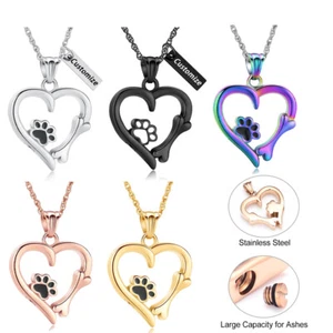 Pet Cremation Jewelry for Ashes Urn Necklace Paw Print Heart Dog Cat Urn Pendant - Picture 1 of 47