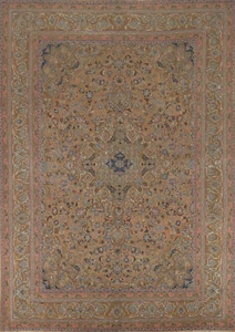 Vintage Rust/ Brown Floral Wool Mashaad Traditional Handmade Room Size Rug 10x13 - Picture 1 of 22