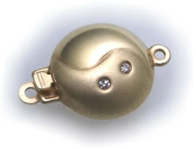 Broche de Perlas Oro Genuino 585 Diamante 0,02 CT Ying Yang Cierre Oro Amarillo - Imagen 1 de 2