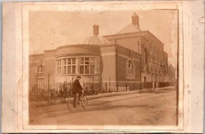 RPPC Institutional Building Man On Bicycle Street UDB Real Photo Postcard T30 - Picture 1 of 2