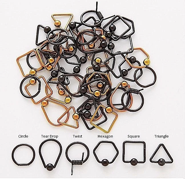 1 Pair 16g Titanium Unique Shaped Captive Ear Nipple Hoops Nose Lip Rings Circle - Image 1 of 1