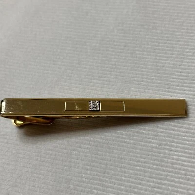 Vintage PIERRE CARDIN 2 1/8" Tie Clip Goldtone Real Diamond - Image 1 of 4