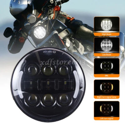 5.75'' 5-3/4'' Moto Phare Projecteur LED Hi/Lo DRL Ambre Clignotant Pour Harley - Photo 1/4