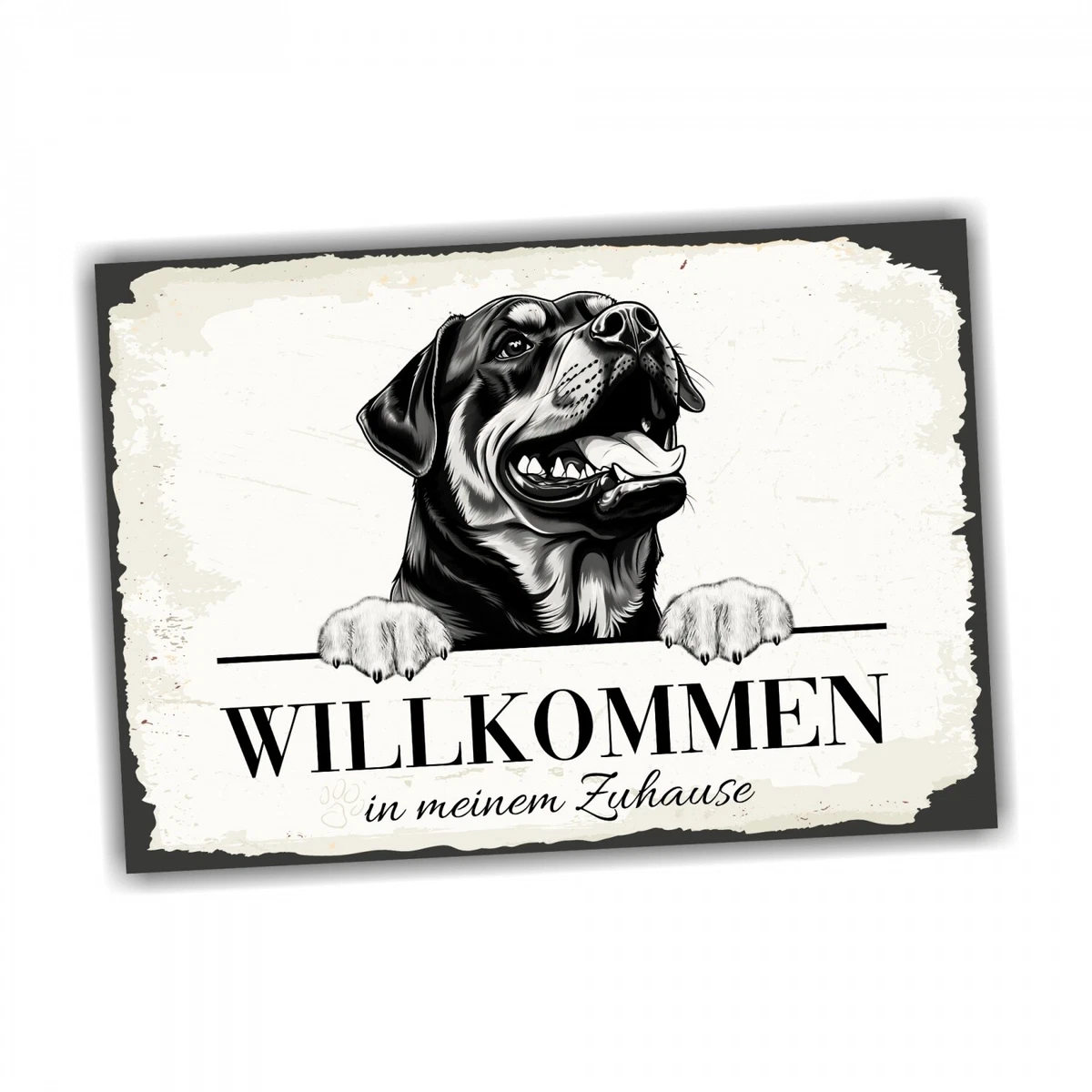 Warning Rottweiler On Duty Metallschild 30x40 Cm – Warnschild Für Garten, Haus & Hof | Wetterfest, Vorgebohrt