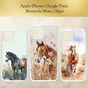 Watercolour Cute Brown Horse Foal Mum Baby Art Phone Case iPhone Motorola Pixel - Picture 1 of 4