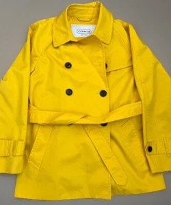 Coach Women's Solid Yellow Short Trench Coat Belted Cotton Blend Size Large - Picture 1 of 8