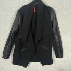 SPANX Womens Jacket Extra Large  Black Drape Front Leather Wrap Cardigan Coat