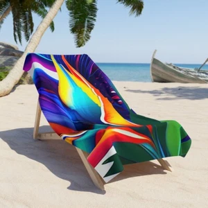 Bird of Paradise Beach Pool Bath Towel - AI Art, Poly/Cotton Blend - Picture 1 of 5
