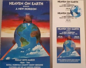 Heven on earth 20.3.92 rave flyer & ticket @ royal Norfolk county show ground - Foto 1 di 6