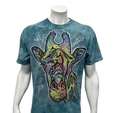 Rainforest Cafe Liquid Blue Green Tye Dye Giraffe Multi-Color Graphic T-Shirt LG - Image 1 of 4