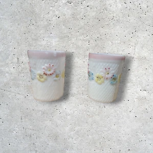 Antique Consolidated Glass Daisy Cosmos Milk Glass Tumbler Set Of 2 EAPG 1 As Is - Picture 1 of 10