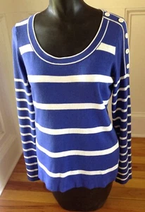 NWT Ann Taylor Loft Pullover sweater stripe button-detail / shoulder LS Med - Picture 1 of 6