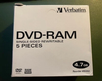 New-5pk-Verbatim 4.7GB, 3 xDVD-RAM, Type 4, Single Sided Re-writable #95002 - Image 1 of 3