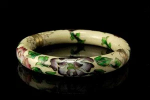 OLD CHINESE RED PURPLE LOTUS FLOWER CLOISONNE ENAMEL BRACELET A32250 - Picture 1 of 4