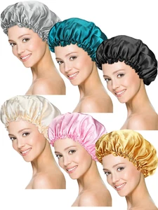 6 Pieces Sleep Cap Satin Bonnet Sleeping Hat Soft Elastic Night Hair Cover - Picture 1 of 12
