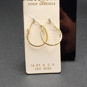 Vintage 80s90s Earrings Metal Gold Colored Hoop Earring 14KT R.G.P. Ear Wire - Picture 1 of 5
