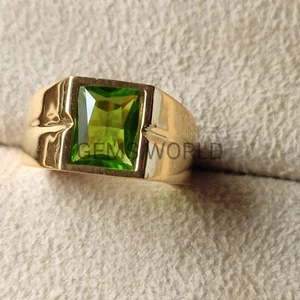 Natürlicher Peridot 14K massiver Gelbgold Herrenring, Herrenschmuck, handgefertigter Ring - Bild 1 von 6