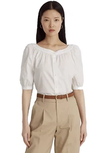 Lauren Ralph Lauren Womens White Puff Sleeve Button Down Blouse Top Size XL - Picture 1 of 7