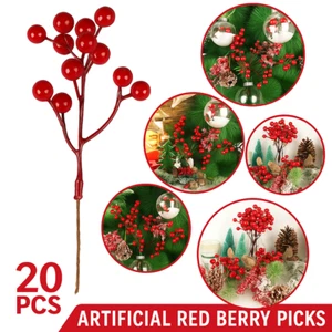 20PCS Artificial Red Berry Picks 7" Stems for DIY Crafts, Home, Wedding, Decor - Picture 1 of 8