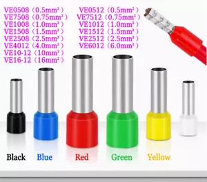Insulated Cord End Terminal 0.5mm² - 16mm² Single Ferrule Terminals Bootlace - Picture 1 of 25