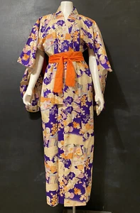 VTG Authentic Japanese Long Kimono Robe Japan OS Long Drop Sleeves Multicolor - Picture 1 of 12