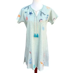 Johnny Was Women’s XS Portia Sea Short Sleeve Embroidered Cotton Caftan Dress - Picture 1 of 13