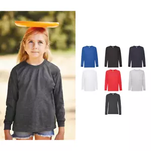 Jungen Mädchen Kinder Langarm Baumwolle leichtes T-Shirt - Fruit of the Loom T-Shirt - Bild 1 von 13