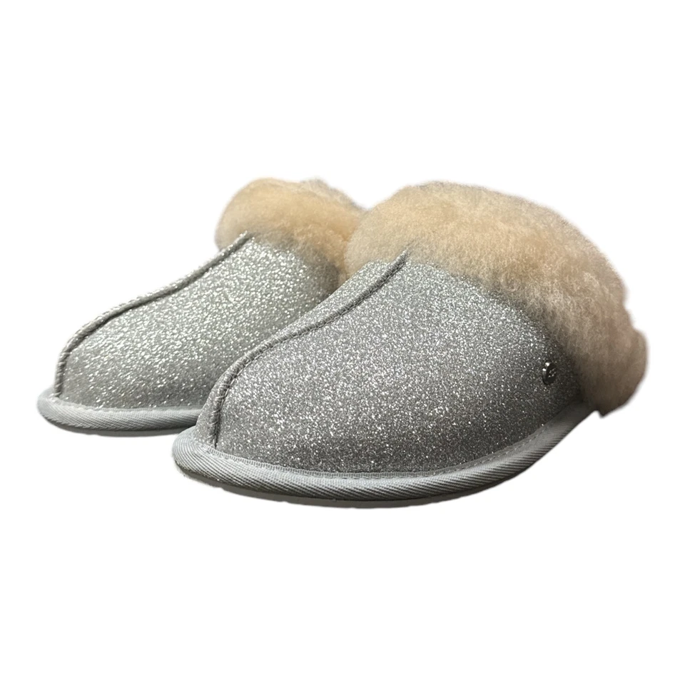 UGG Silver Scuffette II Glitter Sparkle Sheepskin Slippers US 5/ EUR 36