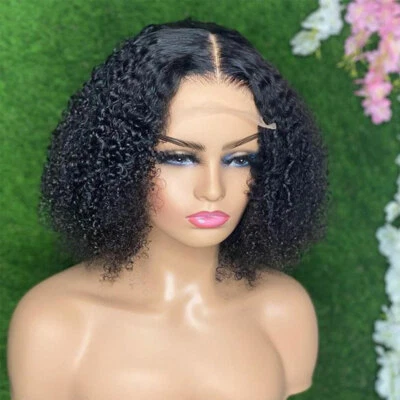 Парики короткие Bob Kinky кудрявые 4x4 парики с кружевной передней частью черные человеческие волосы парики бесклеевые - Изображение 1 из 4