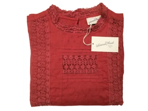 Universal Thread Women's Maroon Cotton Lace Accent S/S Top, Choose from 5 Sizes - Picture 1 of 17