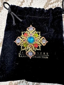 Joan Rivers Maltese Cross Brooch Gold Tone Rhinestones Signed Excellent Cond - Picture 1 of 5
