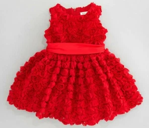 $275 NEW Helena Neiman Marcus Cupcake Rosette RED Dress 3 D Flowers 24 Month 4 Y - Picture 1 of 12