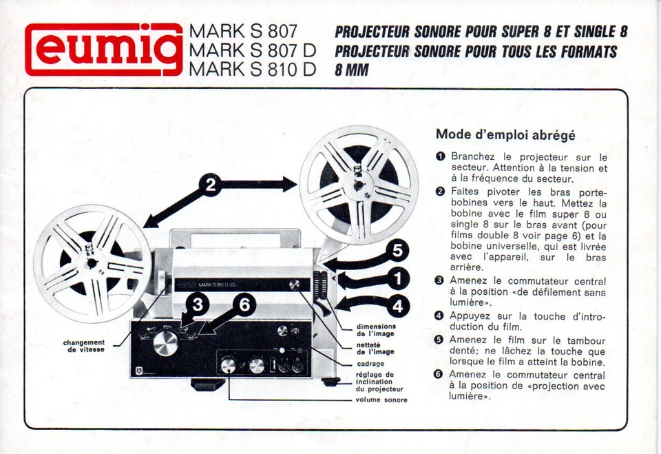Bedienungsanleitung Manual Filmprojektor Eumig Mark S 807 / 810 D -in französich - Bild 1 von 1