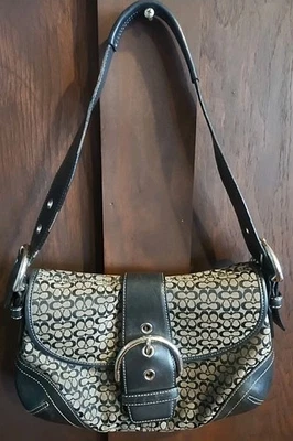 COACH 6818 SMALL Vintage Soho Black Leather Signature C Canvas Shoulder Bag EUC - Image 1 of 4