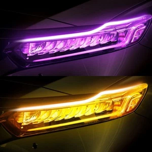 1 Pair Purple LED DRL Slim Amber Sequential Turn Signal Strip Headlight 60cm - Imagen 1 de 18