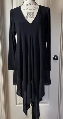 Joseph Ribkoff V-Neck Handkerchief Hem Dress Black 14 Lagenlook Festive Office - Image 1 of 4