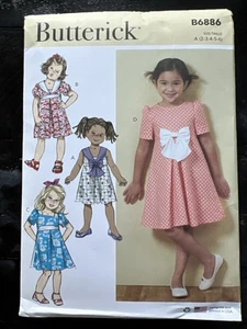 UNCUT Butterick B6886 Girls Sundress Variations Bows A (2-6) Easy Sewing Pattern - Picture 1 of 3