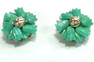 Orecchini clip tulipano thermoset teal argento perline centrali e dorso ottone HONG KONG - Foto 1 di 9