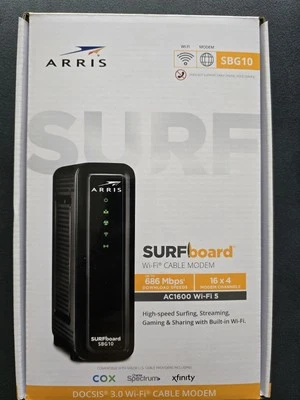 ARRIS SURFboard SBG10 DOCSIS 3.0 16 x 4 Gigabit Cable Modem & AC1600 Wi-Fi - Image 1 of 4