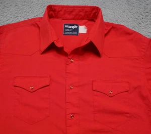 Vintage Wrangler Shirt Mens 17 35 (XL) Red Pearl Snap Long Tails Cowboy USA Made - Picture 1 of 8