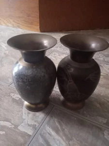 Messing Paar Vasen Made in India 5" geätzt ^^ - Bild 1 von 7