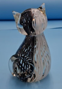 CatGlass Paperweight Encased with Black & White Stripes 4" - Picture 1 of 5